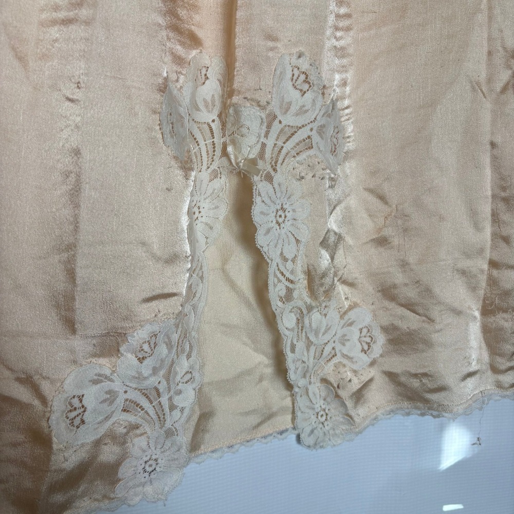 Vintage Lingerie Slip Skirt Top 3 pc Set Champagne Lace Trim Boudoir Loungewear - Picture 2 of 16